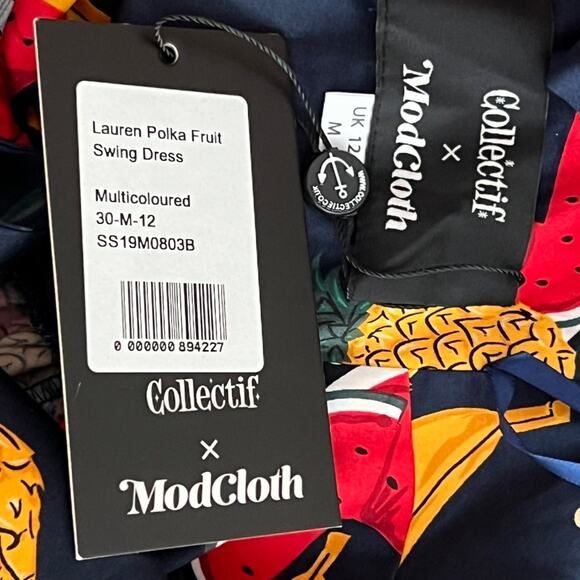 MODCLOTH Dress Medium Midi Retro x COLLECTIF Lauren Polka Fruit Tropical RARE - Picture 6 of 14